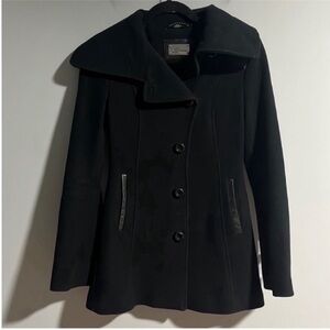 Aritzia Mackage Wool and Cashmere Blend Coat with Leather Trimming